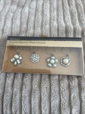 Cost Plus World Market Vintage Brooch Wine Charms - Pearl, Silver, Gold Tones